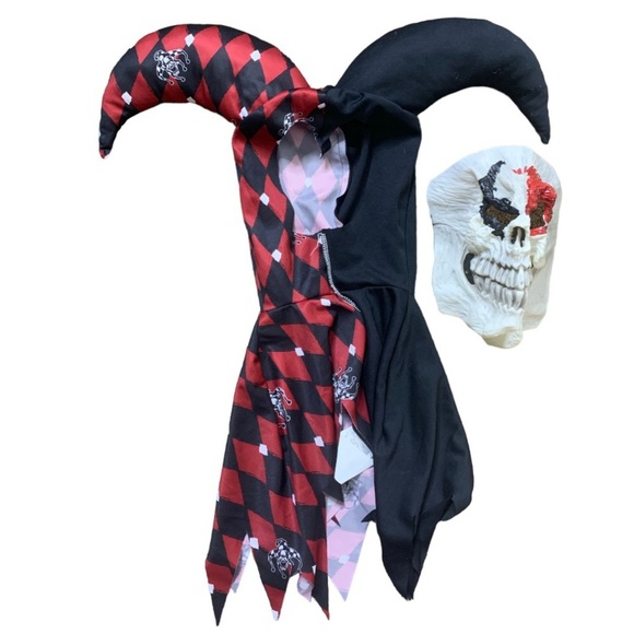 SPIRIT HALLOWEEN 3 Piece Sinister Jester Dress Up  Costume Boys Red/Black 10-12Y - Picture 5 of 6